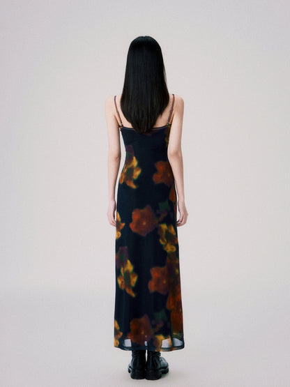 Vintage Printed Spaghetti-Strap Dress