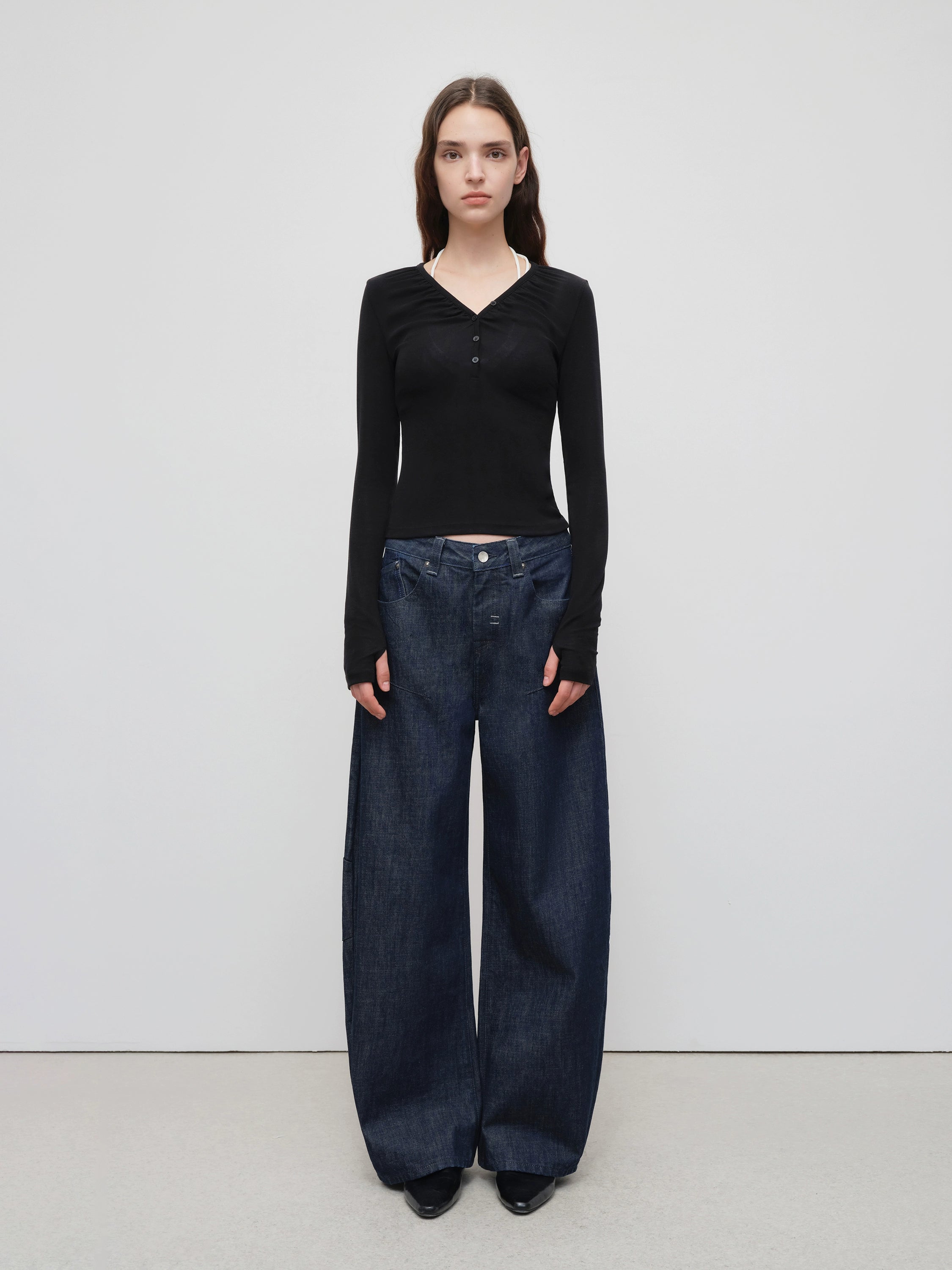Chitu Pleated Washed Denim Jeans
