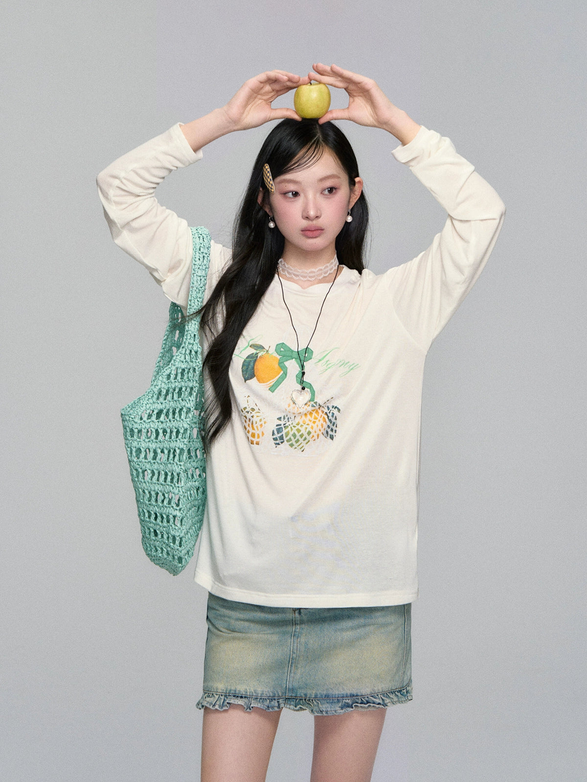 Three-Dimensional Bow Fruit-Print Sunscreen Cover-Up