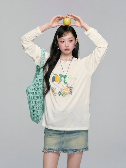 Three-Dimensional Bow Fruit-Print Sunscreen Cover-Up