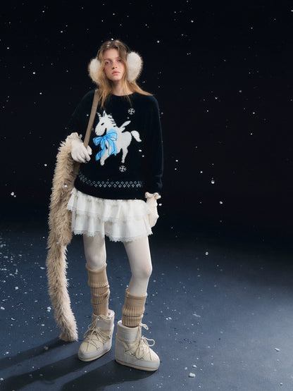 Snowflake Pony Soft Knit Sweater