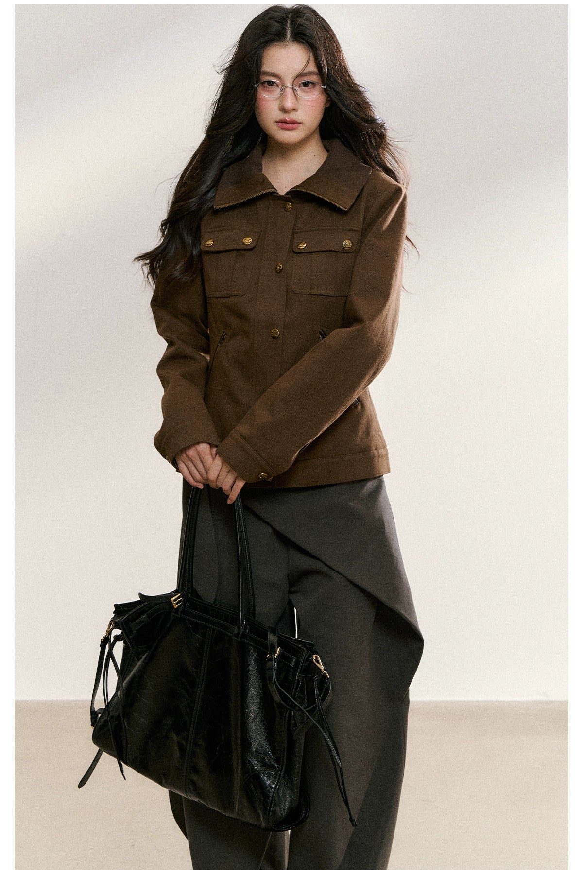 Vintage Suede Stand-Collar Fitted Jacket