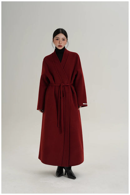 Elegant Double-Faced Wool Long Coat