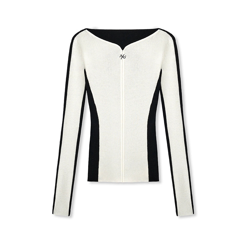 Cascade Contrast-Trim Fitted Knit Crewneck
