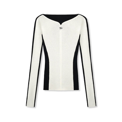 Cascade Contrast-Trim Fitted Knit Crewneck