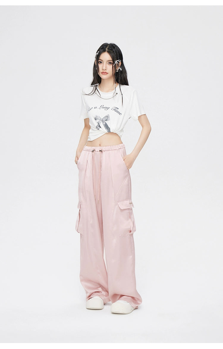 Pink &amp; White Silk Wide-Leg Pants