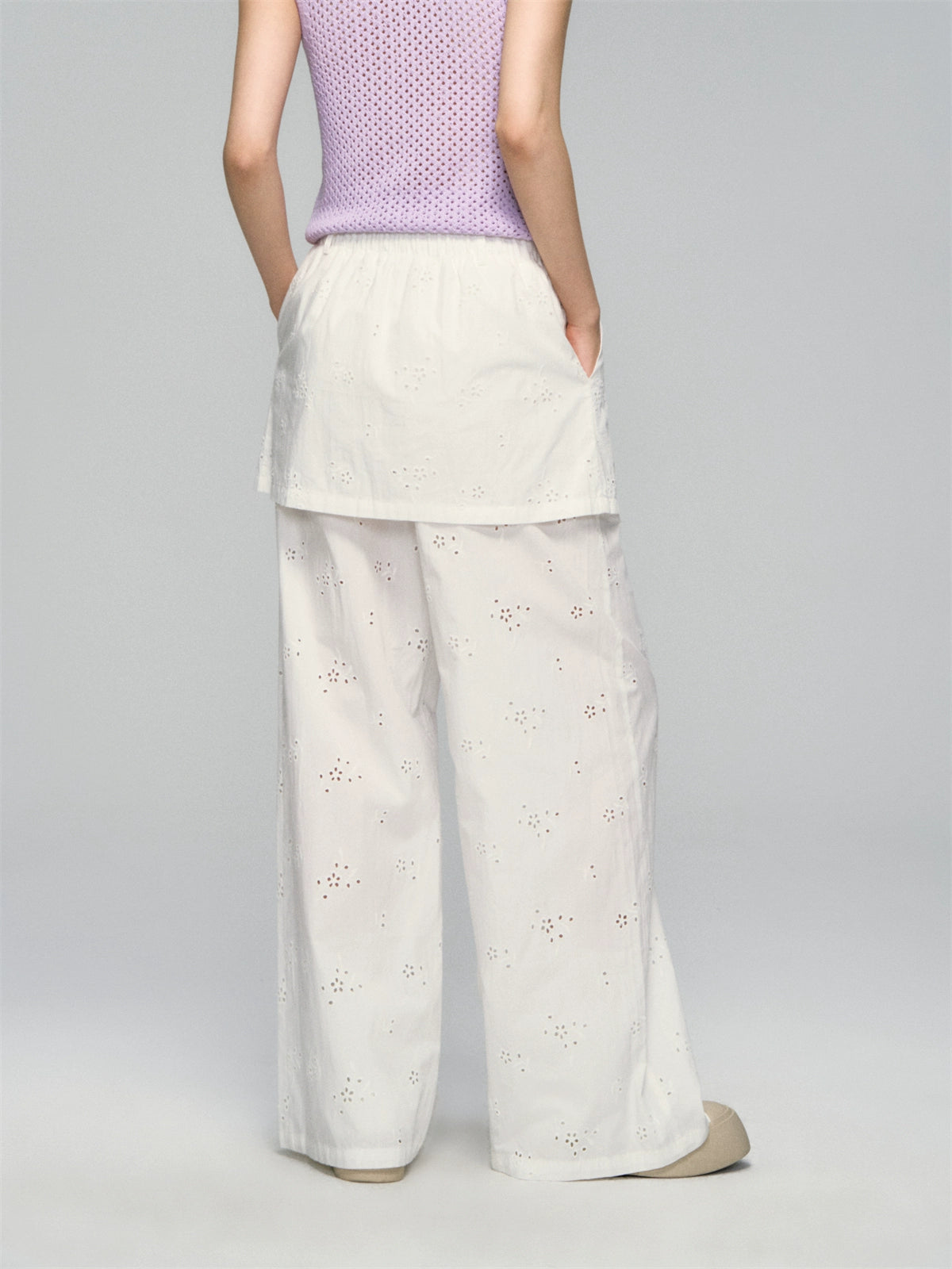 Hollow-Out Fauk Two Piece High-Waist Pants