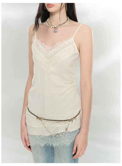Lace-Trim V-Neck Chiffon Camisole