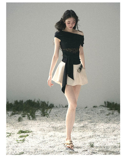 Off-Shoulder Lace Tie Top