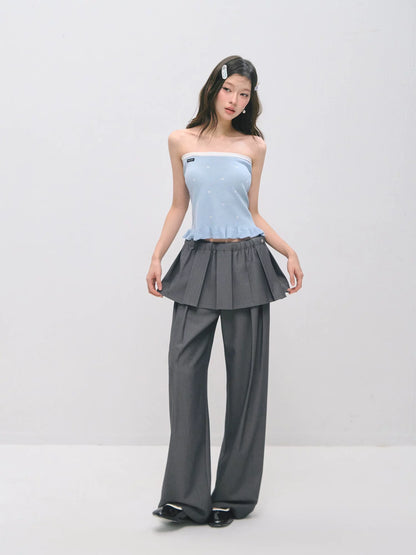 Detachable Pleated Overlay Tailored Wide-Leg Trousers