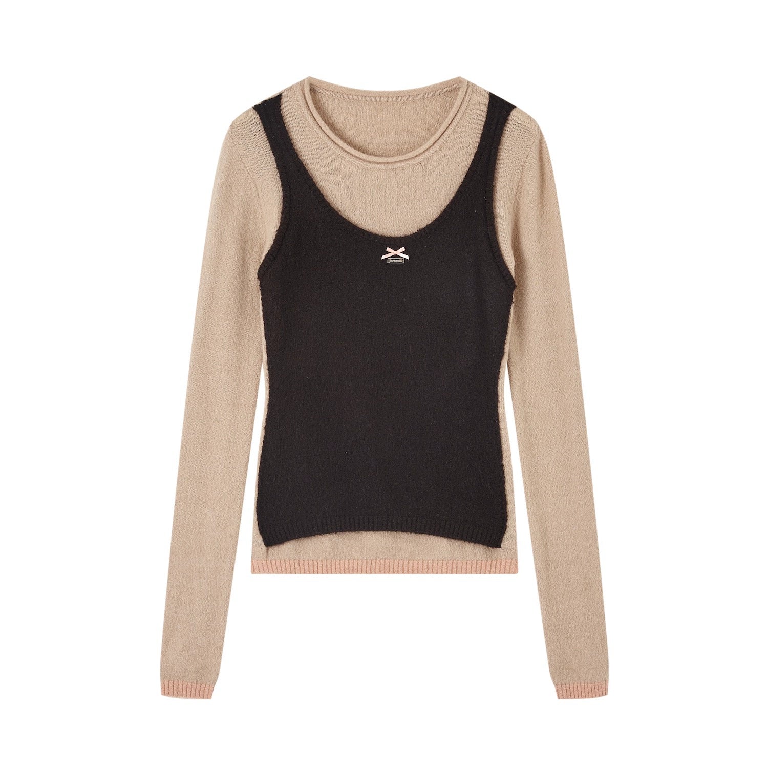 Contrast-Layered Long-Sleeve Knit Turtleneck