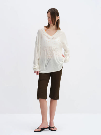 Cotton Hollow Star V-Neck Knit Cardigan