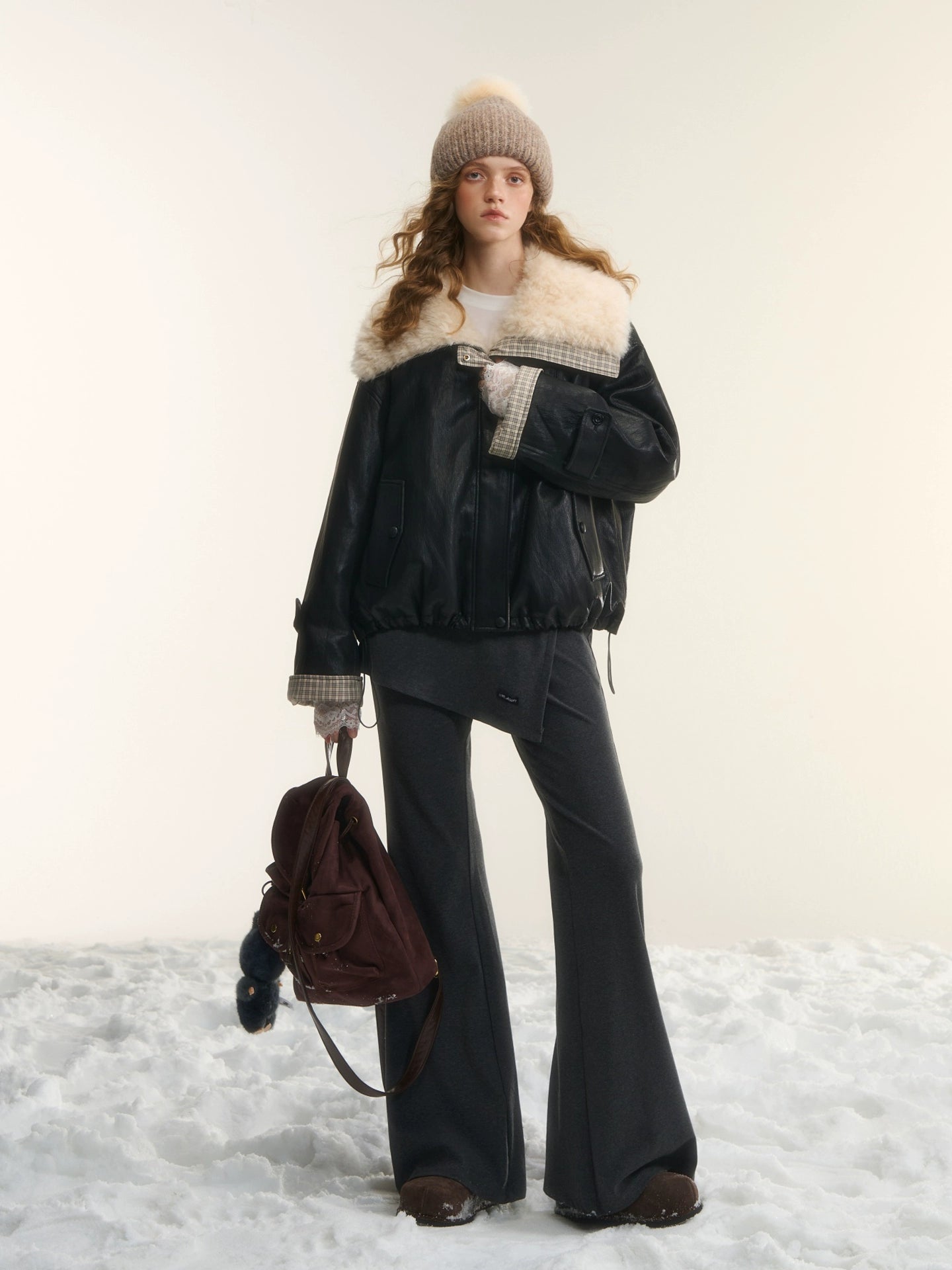 Faux-Fur Collar Down Leather Jacket