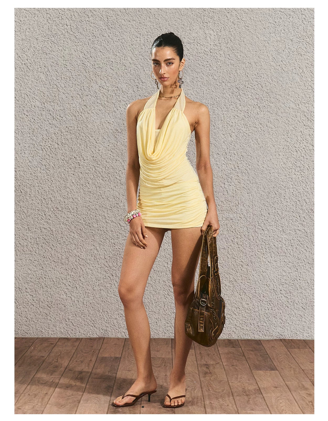 Halter Open-Back Top &amp; Gilded Print Skirt Set