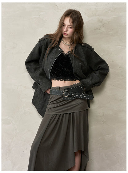 Wool Blend Scarf Detail Relaxed Jacket