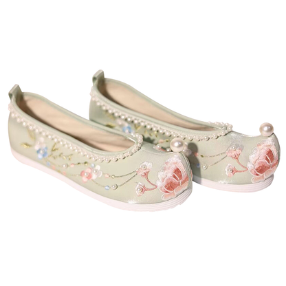 &quot;Suyang 素央&quot;  Embroidery Pointed Toes Beaded Hanfu Shoes - CHINASQUAD