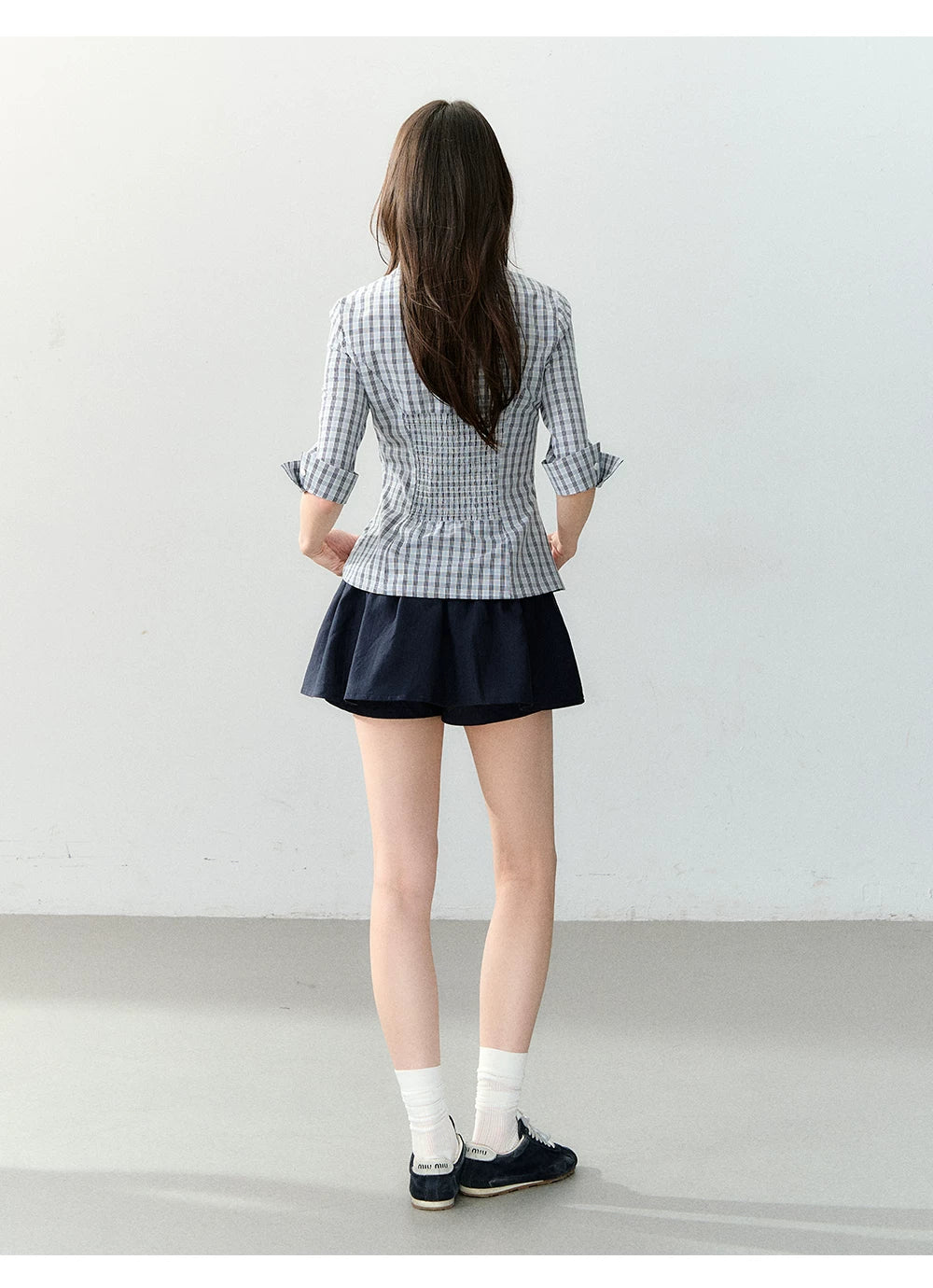 Waist-Cinched Mid-Sleeve Fitted Pocket Shirt