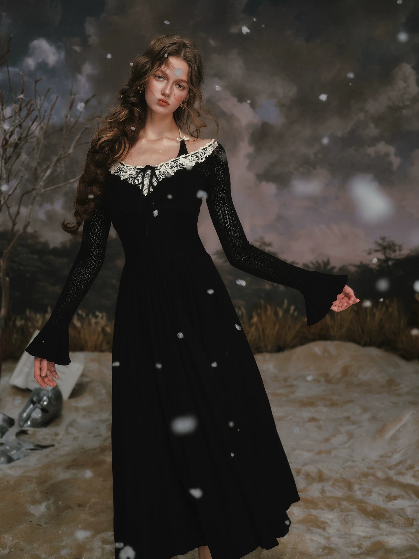 Floral Symphony Faux-Layer Knit Dress