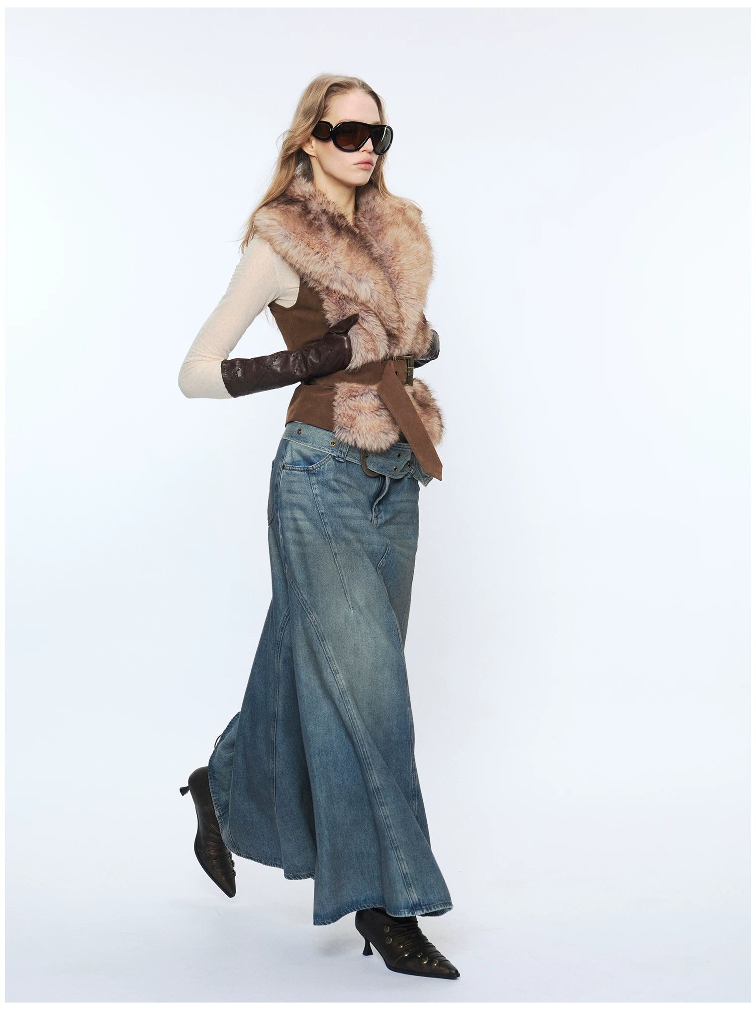 Faux Buckle Detail Suede Punk Vest