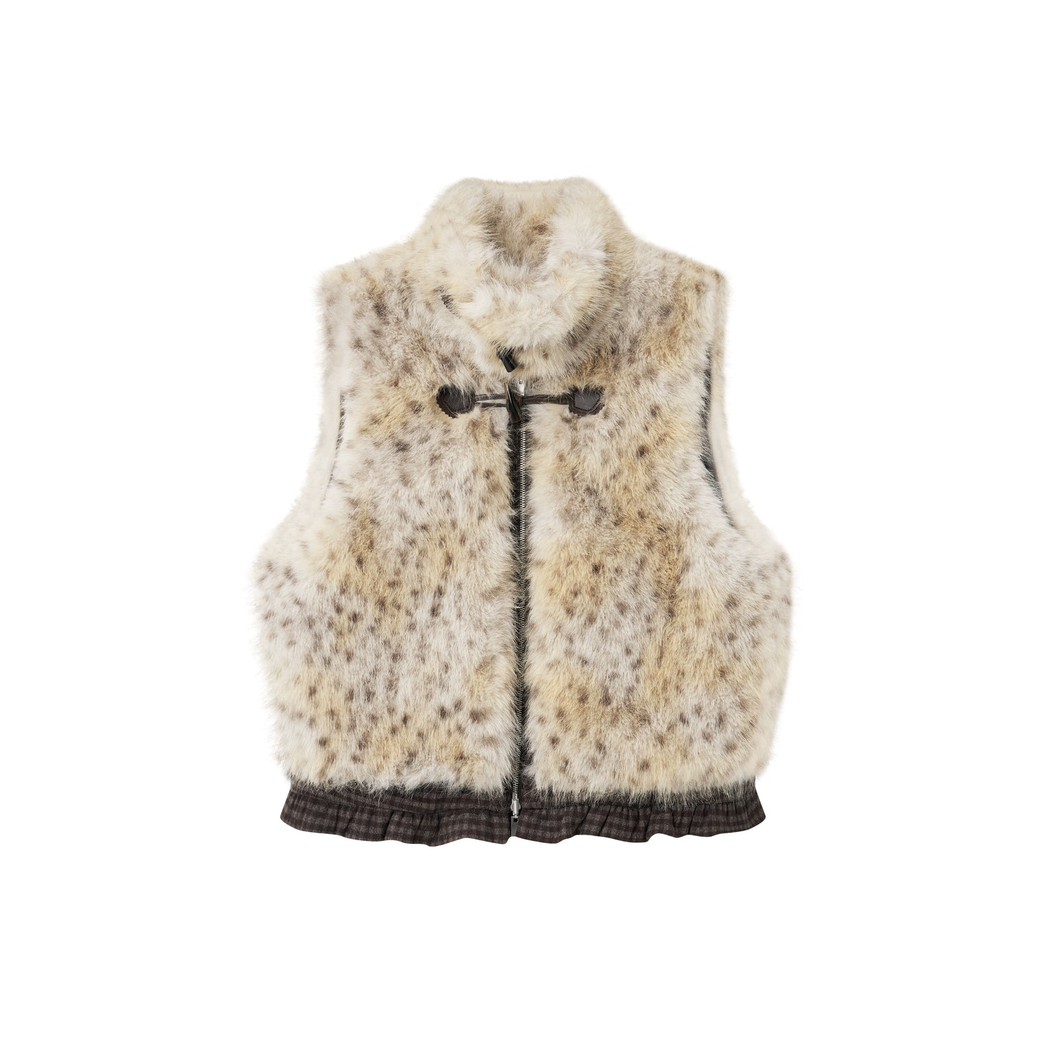 Faux Fur Leopard-Panel Lace-Trim Vest