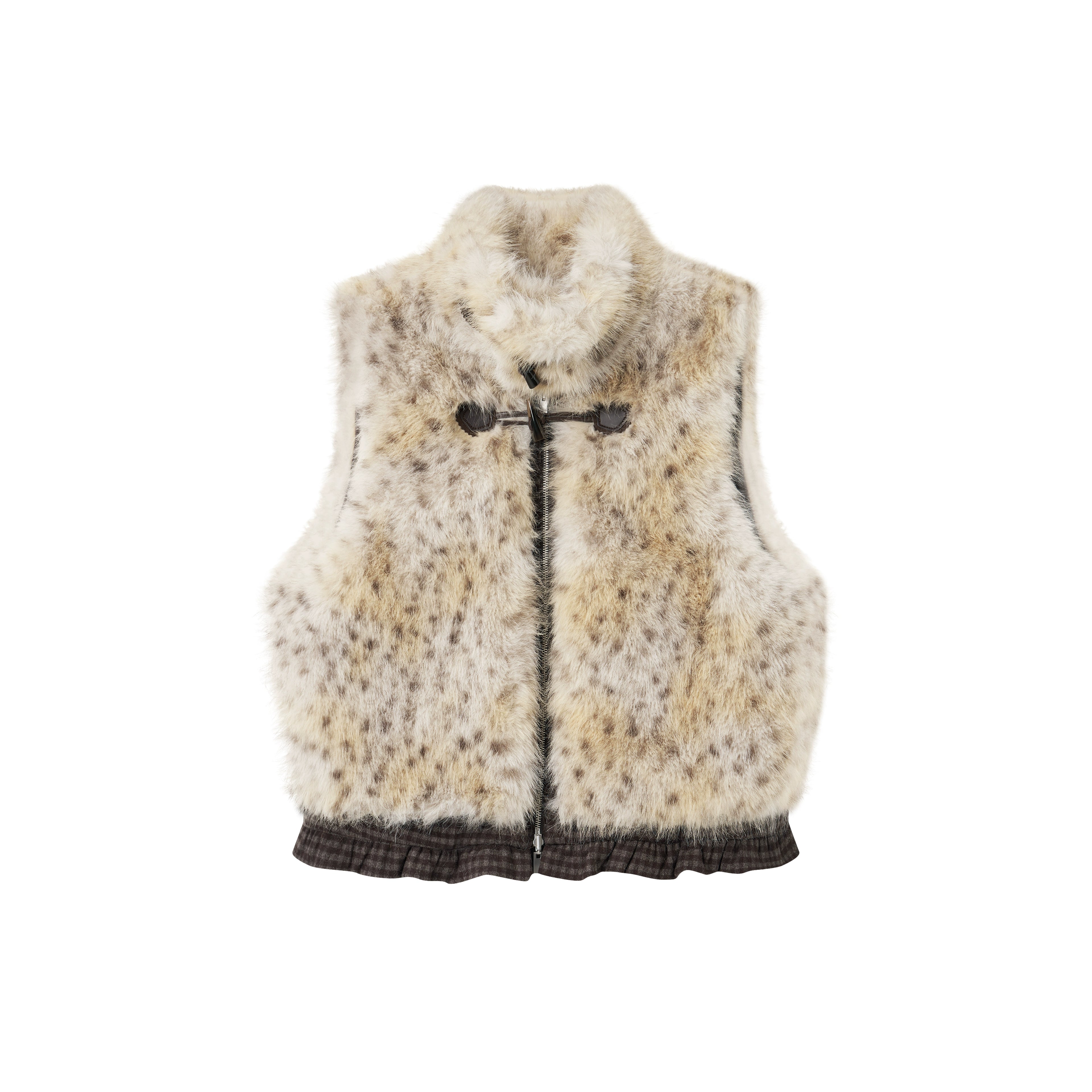 Faux Fur Leopard-Panel Lace-Trim Vest