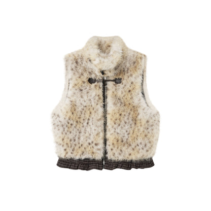 Faux Fur Leopard-Panel Lace-Trim Vest