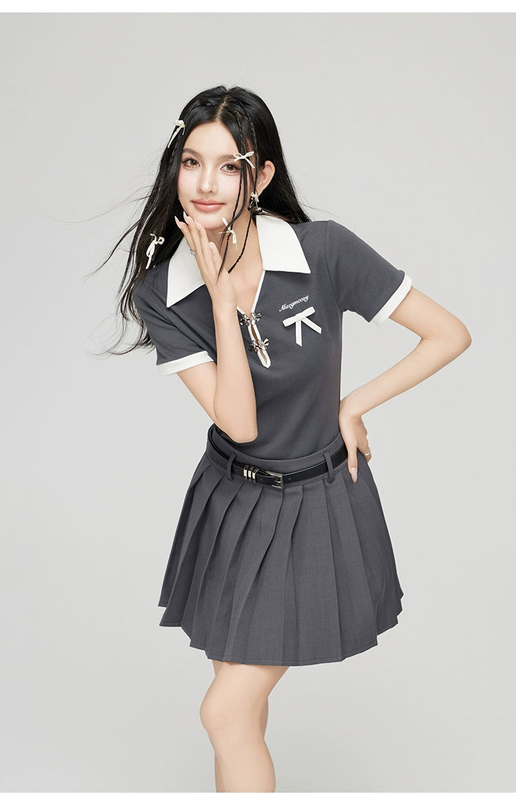 Black &amp; Gray Contrast Polo Collar Mini Dress - CHINASQUAD