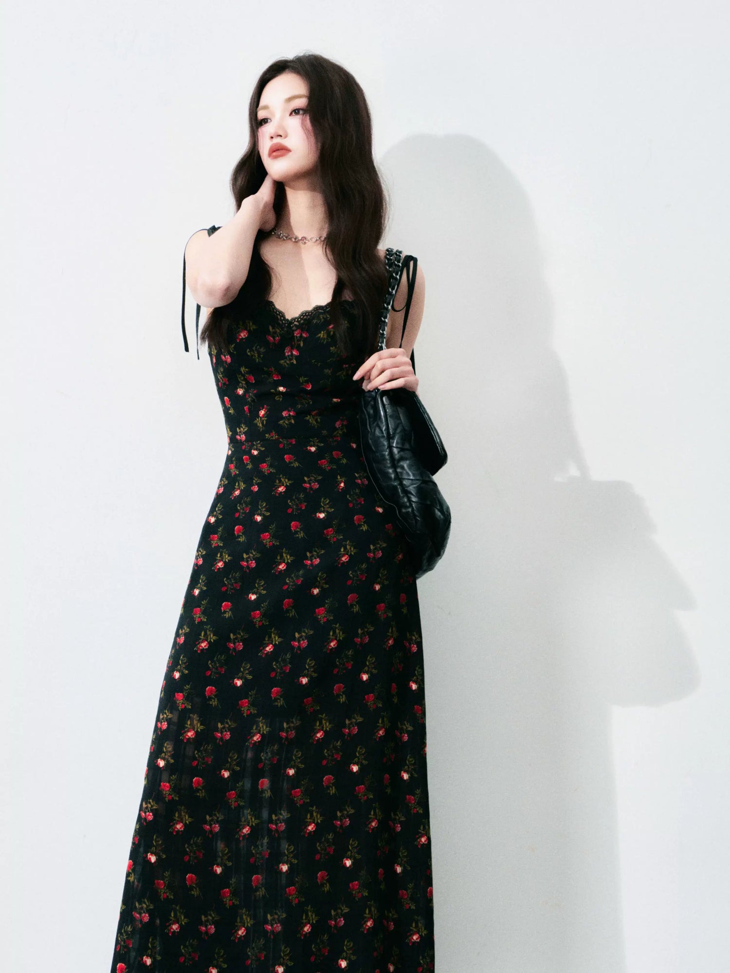 Vintage Floral Tie-Waist A-Line Maxi Dress