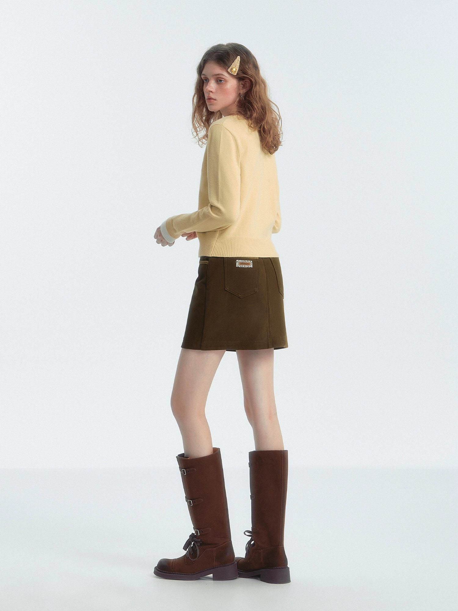 Brown Corduroy Splicing Skirt