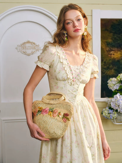 Garden Tea Party Corset Floral Maxi Dress