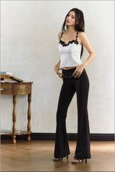 Black Nailed Low Waist Flared Pants - CHINASQUAD