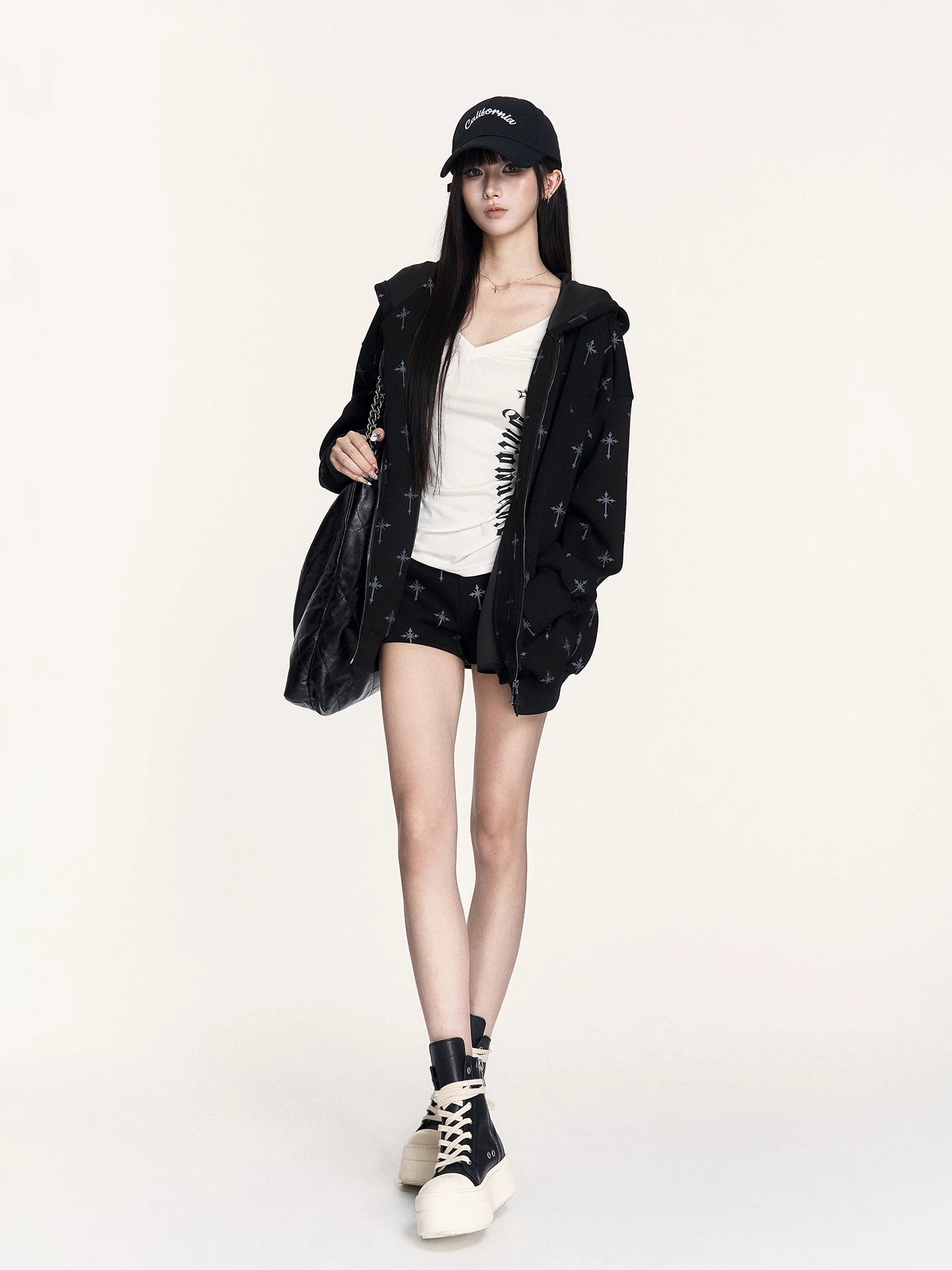 Hooded Sweatshirt Set with Shorts &amp; Flared Pants