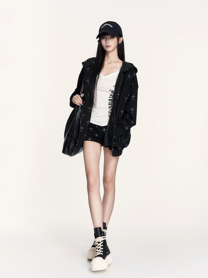 Hooded Sweatshirt Set with Shorts &amp; Flared Pants