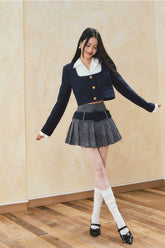 Square Neck Spliced Jacket & Short Skirt Set - CHINASQUAD