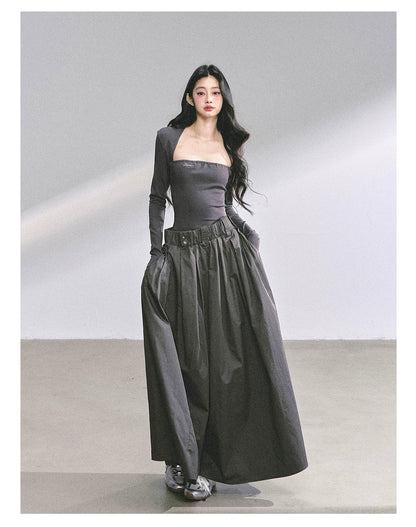 French Relaxed Long Sleeve Maxi Dress