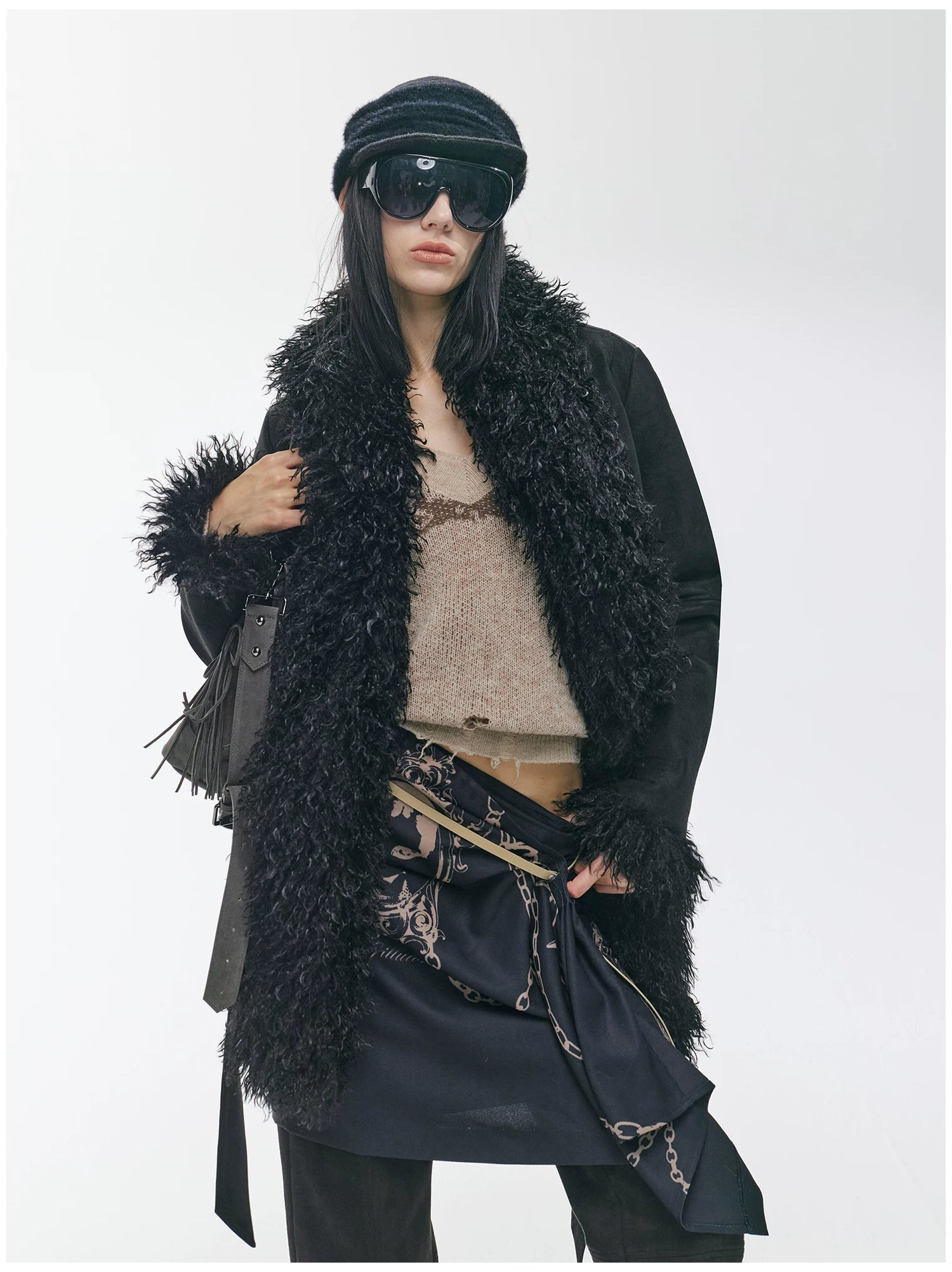 Shearling-Style Mid-Length Belted Duffle Coat