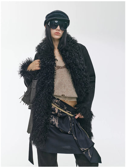 Shearling-Style Mid-Length Belted Duffle Coat