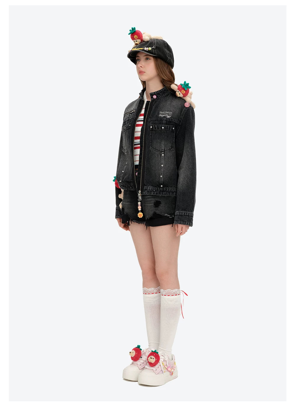 Chupa Chups Chain Detail Denim Beret