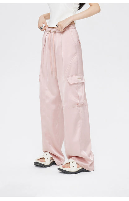 Pink &amp; White Silk Wide-Leg Pants