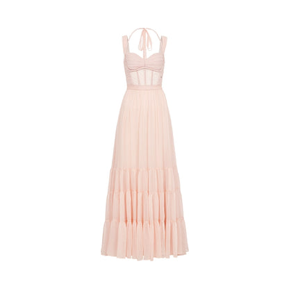 Tia Beaded Halter Chiffon Midi Dresses