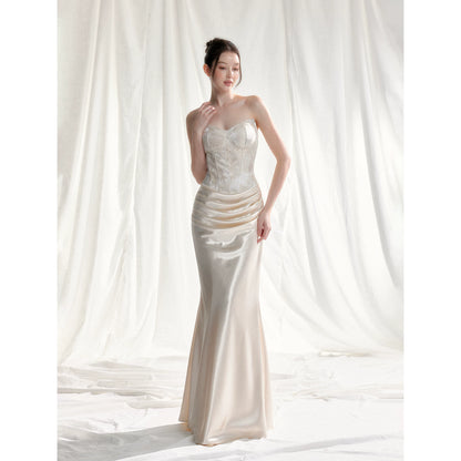 Jade Whisper Jacquard Corset Satin Evening Gown