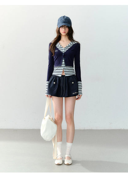 Sporty Striped Layered Hooded Top