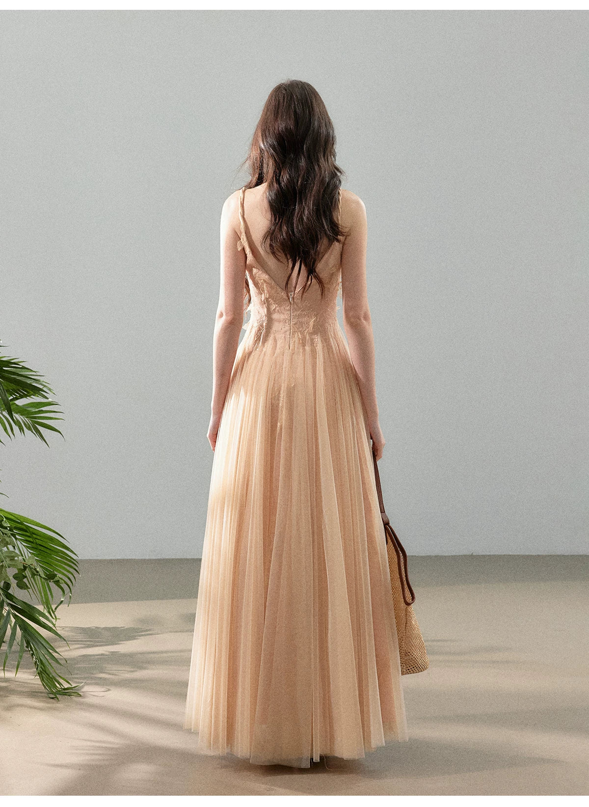 Peach Mist Floral Tulle Layered Slip Maxi Dress