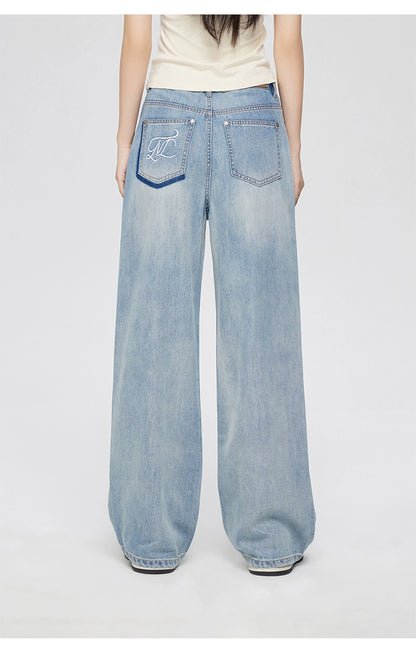 Blue Lyocell Tencel Jeans Wide-Leg Pants