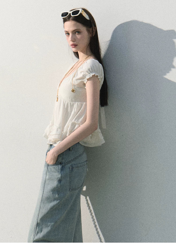 Ripple Romance Linen Blend Puff Sleeve Shirt