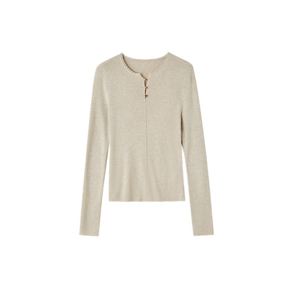 Striped Button-Up Knit Crewneck