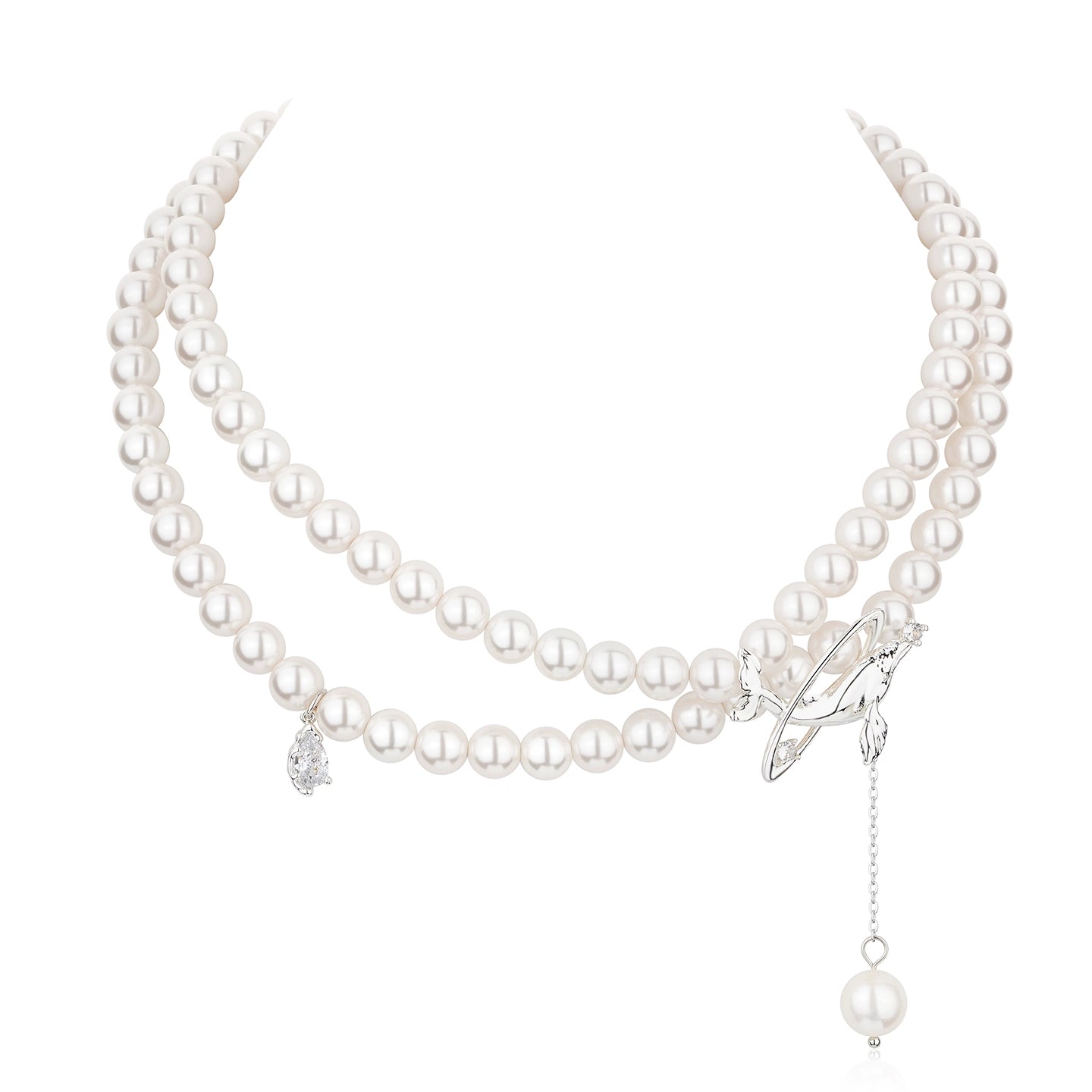 Silver Interwoven Pearl Whale Choker Necklace