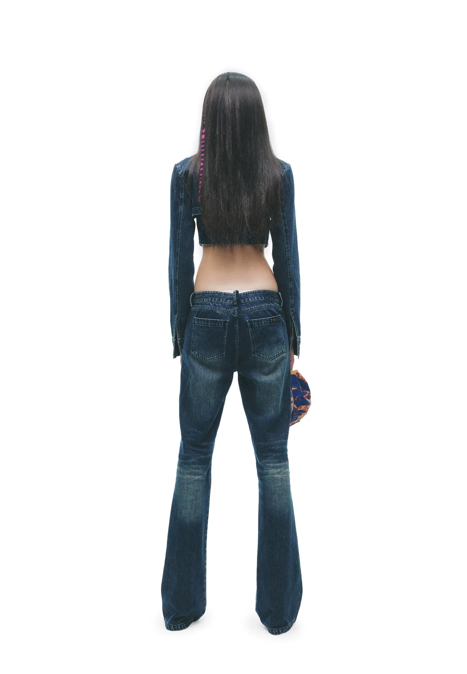 Y2K Washed Denim Cropped Set with Embroidered Patch Detail