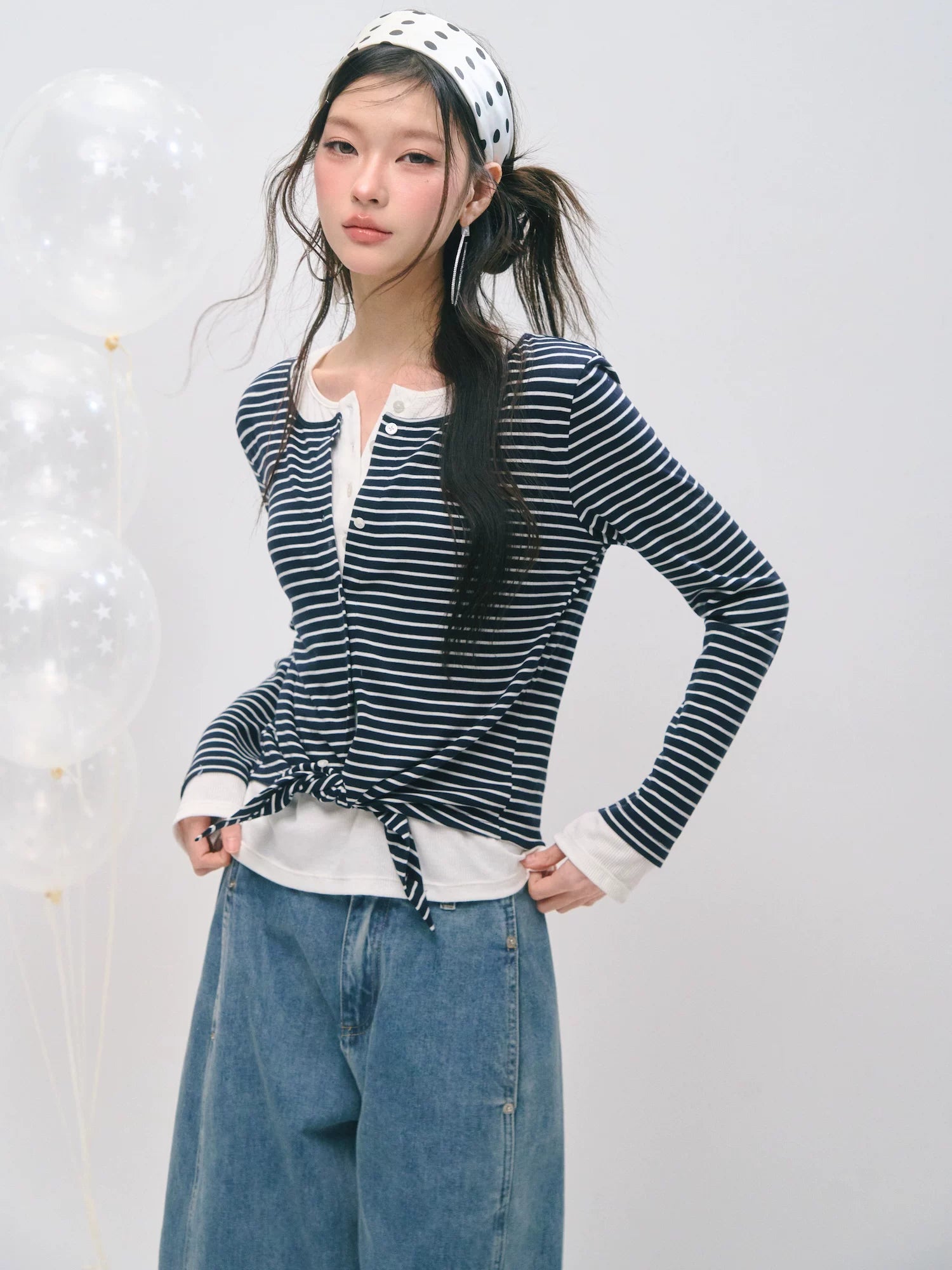 Layered Two-Tone Lyocell Wool Blend Long Sleeve T-Shirt