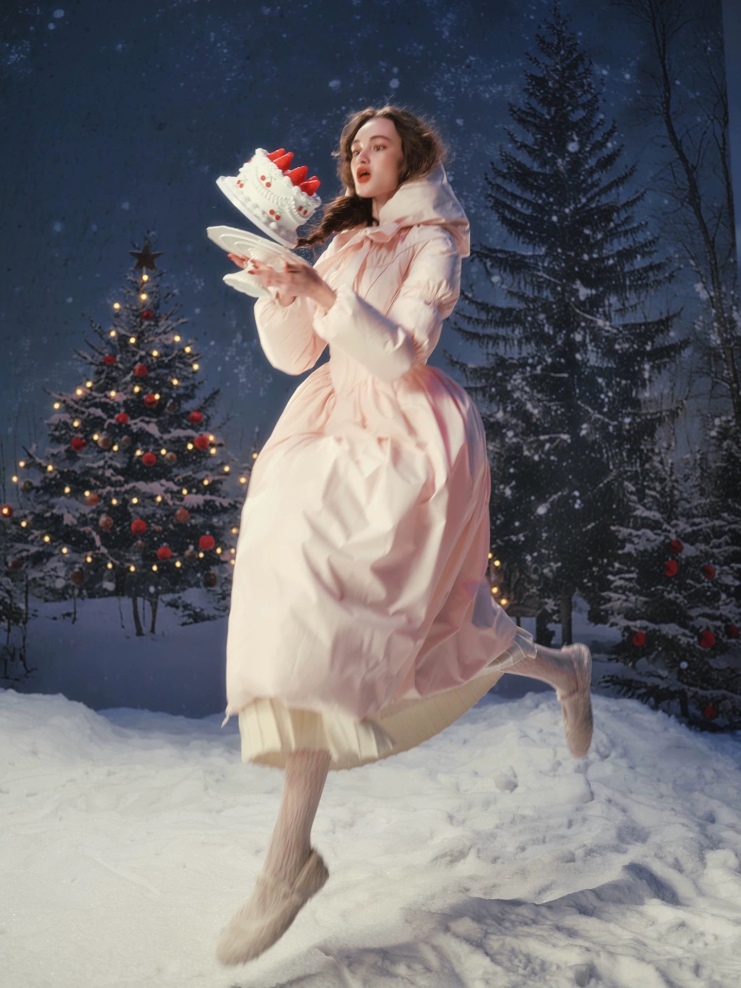 French Pink Tailored Long Down Coat